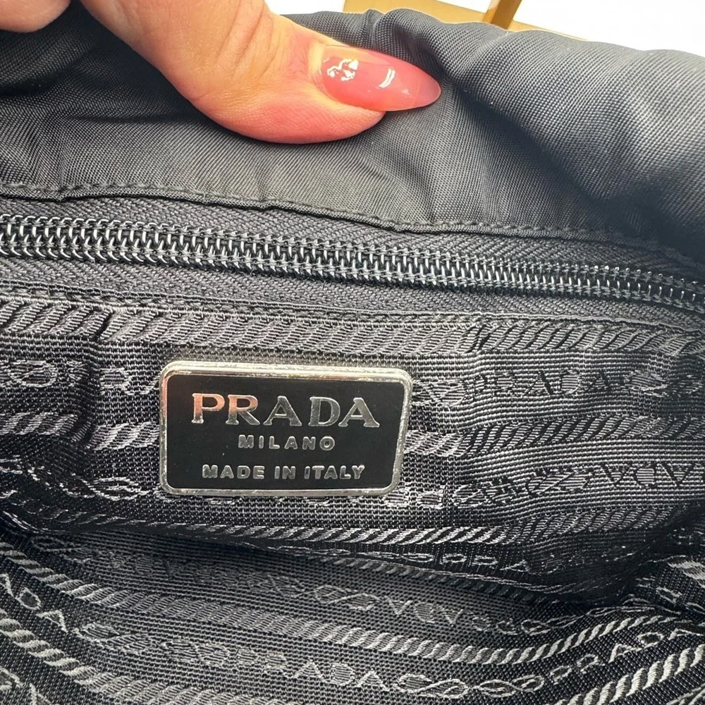 Prada Vintage Leather & Canvas Shoulder Crossbody Bag Black n Brown